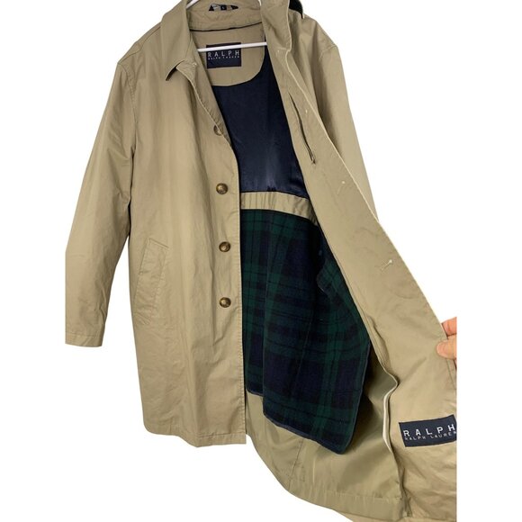 Ralph Lauren Mens Beige Coat Zip-Out Plaid Liner Size L EUC Button RQ10249 - Picture 2 of 10